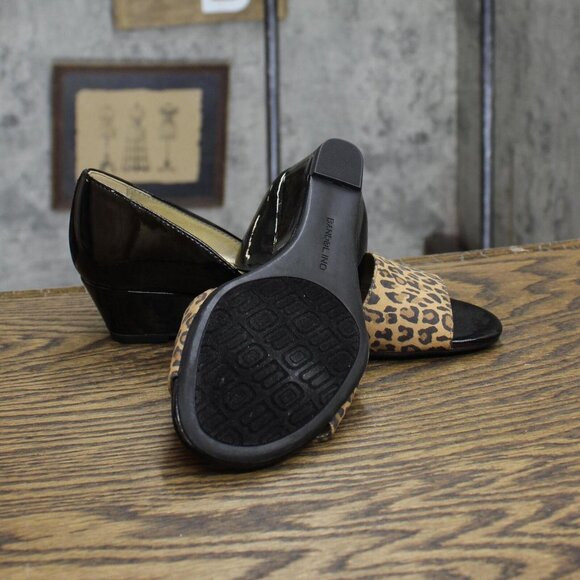 Bandolino Womens Vintage Open Toe Sandals Wedge Heels Black / Leopard 6M - Picture 5 of 8